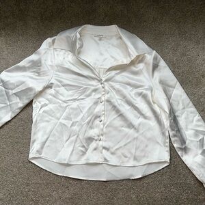 Pleione White Satin Button-Down Shirt